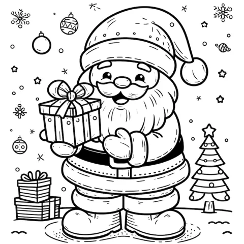 święty mikołaj z prezentem kolorowanka