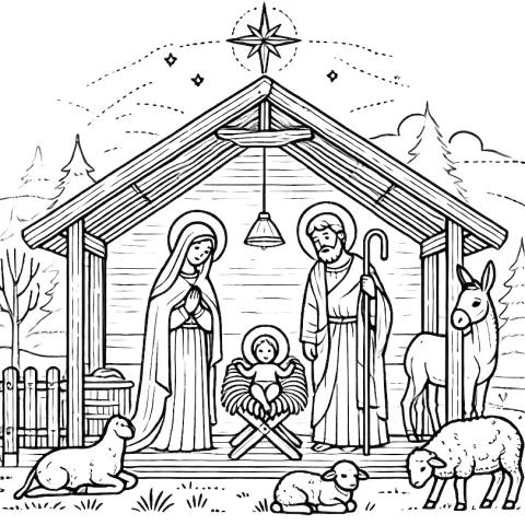 szopka bożonarodzeniowa kolorowanka do druku